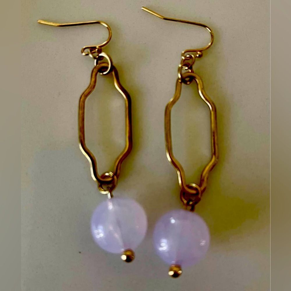 Sterling gold Geometric shape with purple earrings